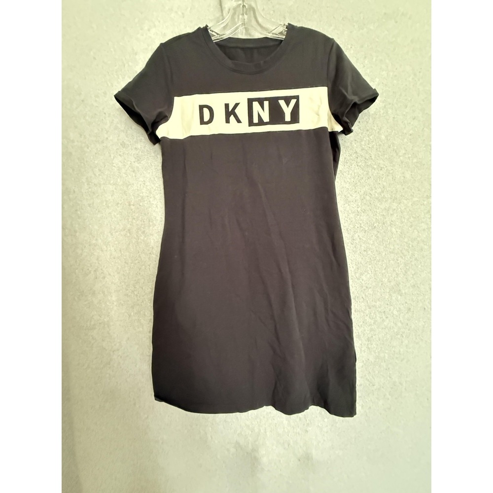DKNY Dress Womens Medium Black Colorblock Logo T Shirt Jersey Mini Casual